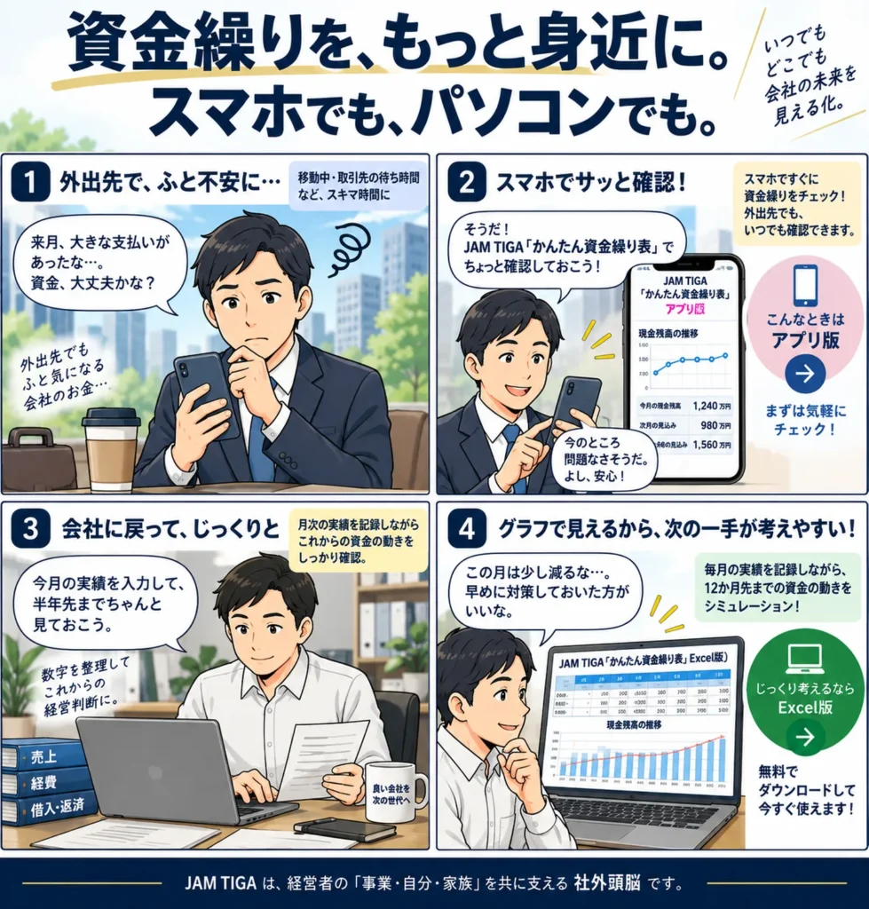 JAM TIGA かんたん資金繰り表の説明漫画